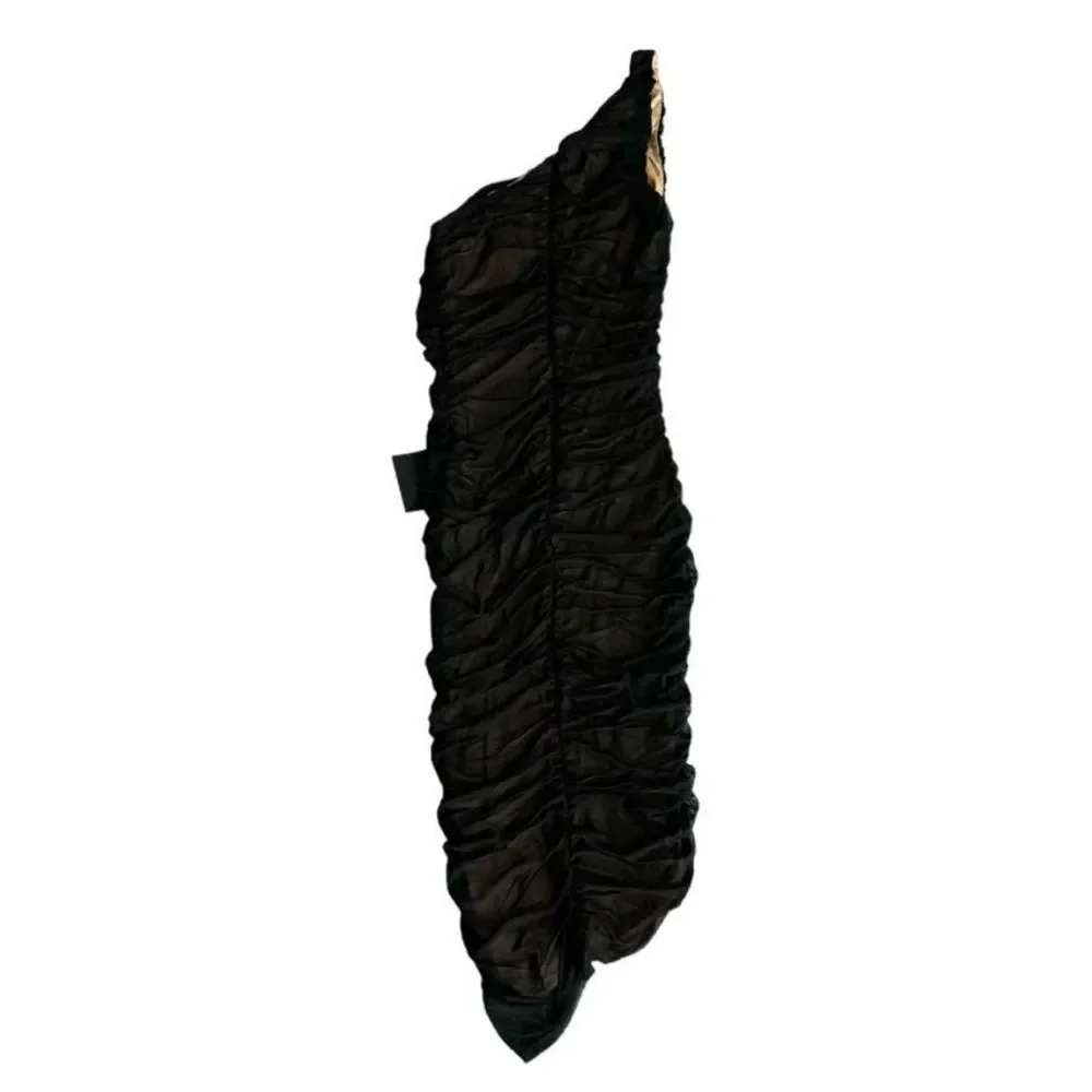 Black One-Shoulder Ruched Body-con Dress Lulus A Listers Favorite Black Medium - Picture 3 of 5